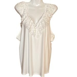 Brea Canyon womens top Size XL white pullover Vneck romantic‎ lacy ruffle NWT
